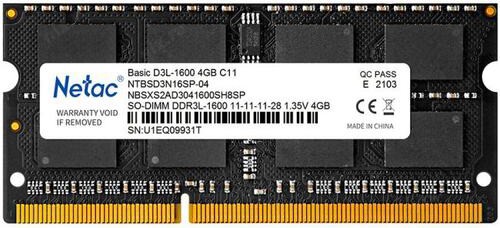 Оперативная память 4Gb DDR-III 1600MHz Netac SO-DIMM (NTBSD3N16SP-04)