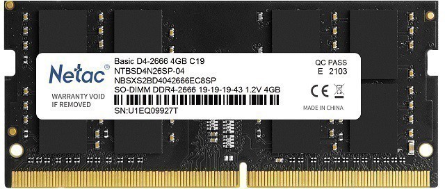 Оперативная память 4Gb DDR4 2666MHz Netac SO-DIMM (NTBSD4N26SP-04)